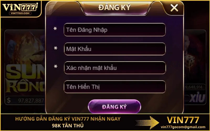 Hướng Dẫn Đăng Ký Vin777 Nhận Ngay 98K Tân Thủ