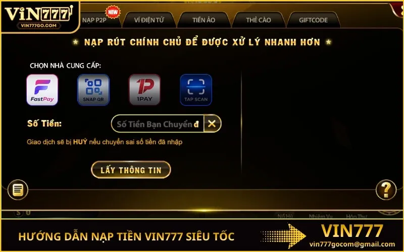 Hướng Dẫn Nạp Tiền Vin777 Siêu Tốc